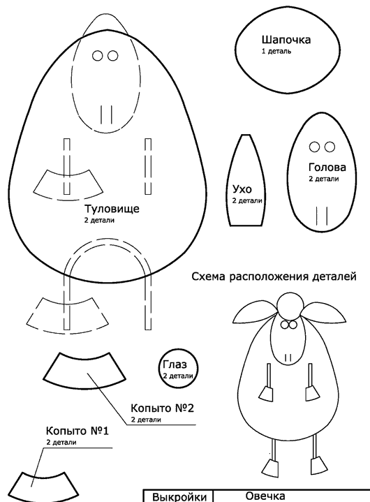 Выкройка овечка из фетра: Выкройка игрушки: Овечка из фетра