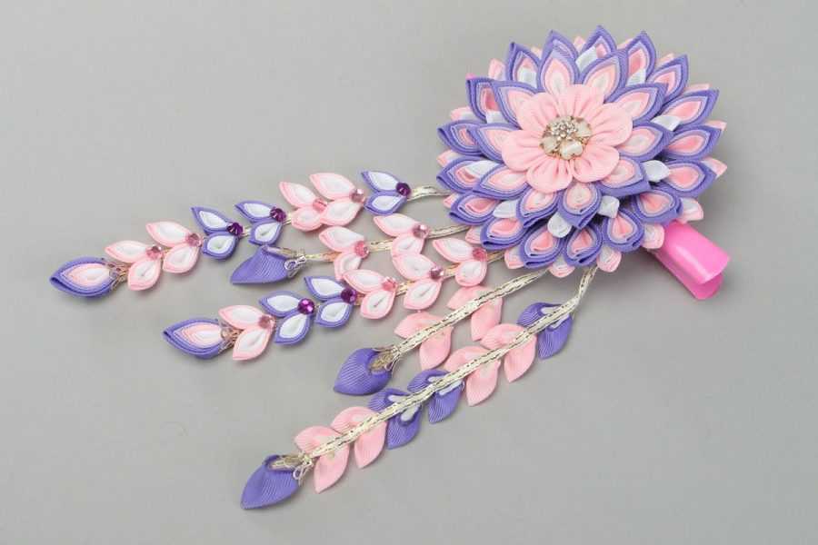 Необычные канзаши: Необычные резинки заколки канзаши из лент/ hair clips ribbon kanzashi DI…