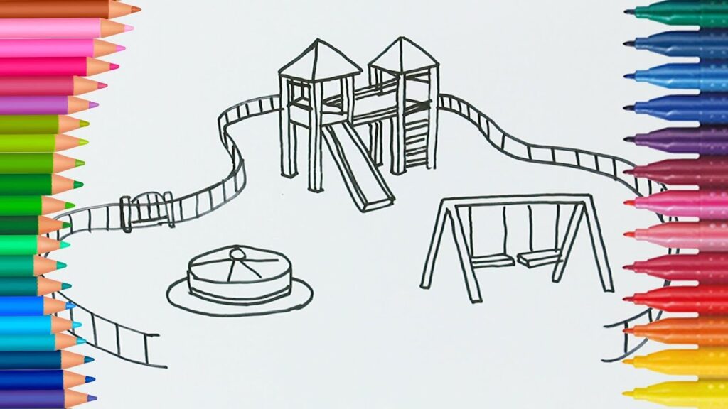 Рисунки детские площадки: Детская площадка рисунок карандашами и красками