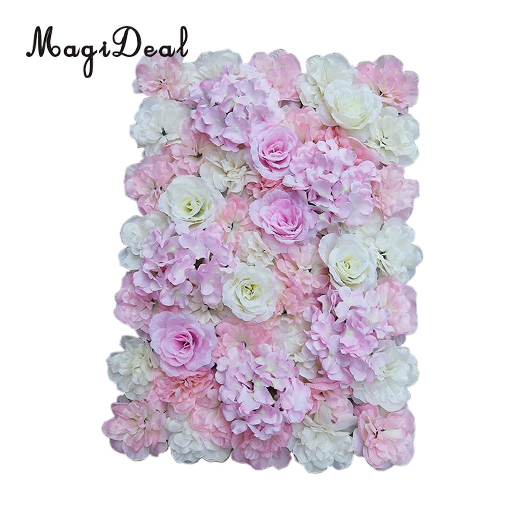  2Pieces Romantic Artificial Flower Wall Panels Wedding Venue Decor Pink White