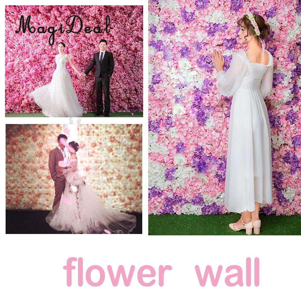  2Pieces Romantic Artificial Flower Wall Panels Wedding Venue Decor Pink White