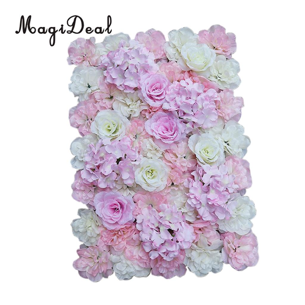  2Pieces Romantic Artificial Flower Wall Panels Wedding Venue Decor Pink White