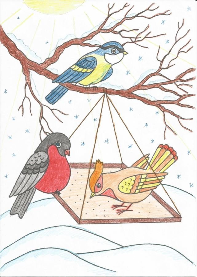 Рисунок кормушка: Как нарисовать кормушку с птицами поэтапно карандашом, красками?