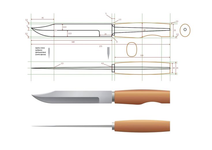 Форма ножа чертежи: Трафареты ножей - 67 фото