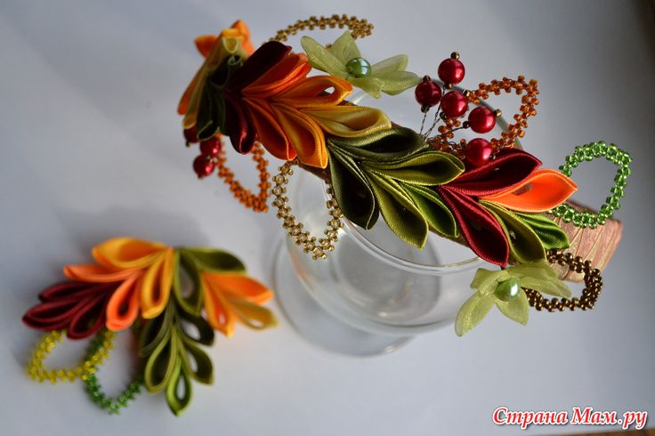 Осенняя поделка канзаши: Осенний ободок. Канзаши. МК. / DIY. Kanzashi. Autumn headband. - YouTube