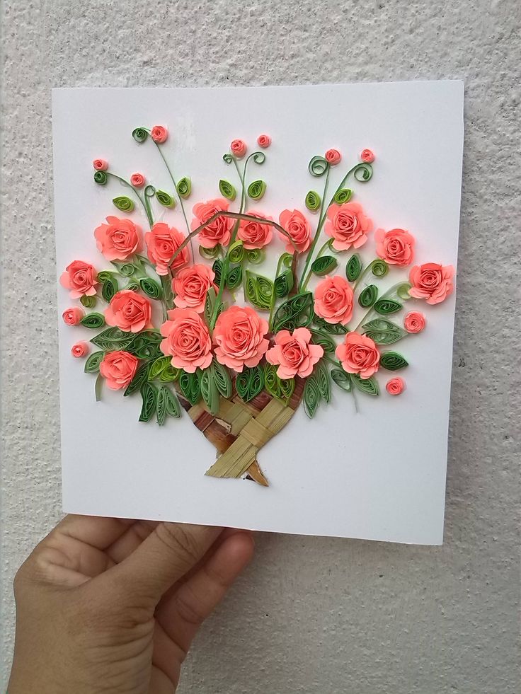 Цветы из гофрированной бумаги на открытку: Открытка с цветами роз гофрированной бумаги своими руками