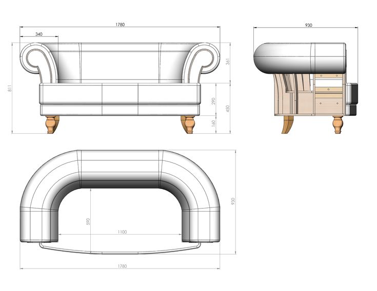 Диван чертежи: Хранилище чертежей диванов и кресел