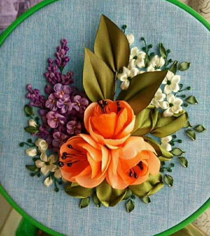 Цветы вышивание лентами: Простой цветок из атласной ленты / A simple flower of satin ribbon - YouTube