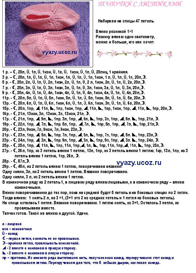 Вязание следков и тапочек крючком и спицами: Тапочки следки на двух спицах без швов №9