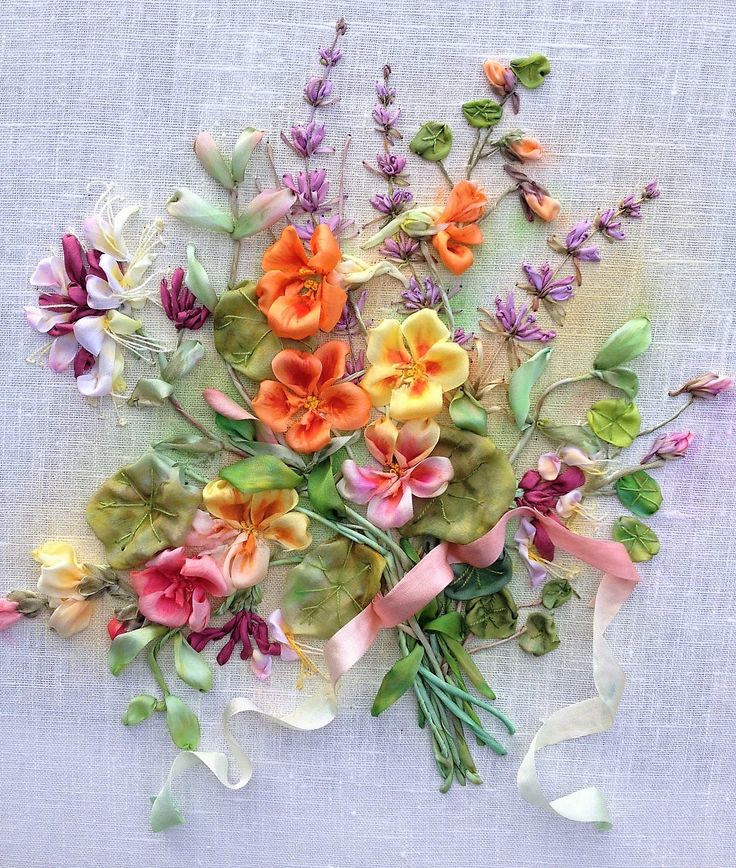 Цветы вышивание лентами: Простой цветок из атласной ленты / A simple flower of satin ribbon - YouTube