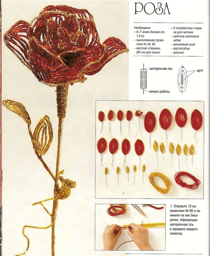 Розы из бисера схема для начинающих: Роза из бисера для начинающих