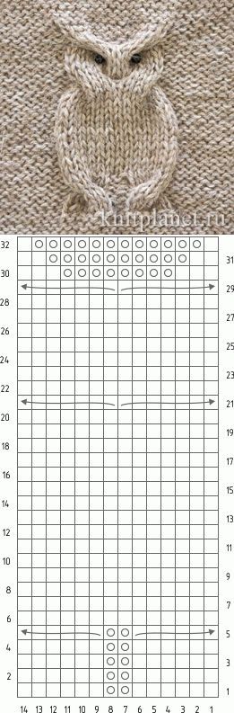 Связать сову спицами схема: Узор сова спицами, схема сова, описание, видео