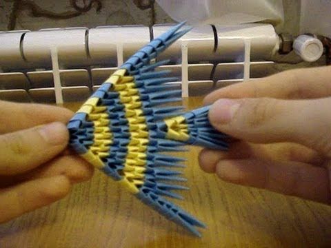 Оригами рыбка из модулей: Модульное оригами для начинающих начало сборки фигурки (три замкнутых ряда) - YouTube