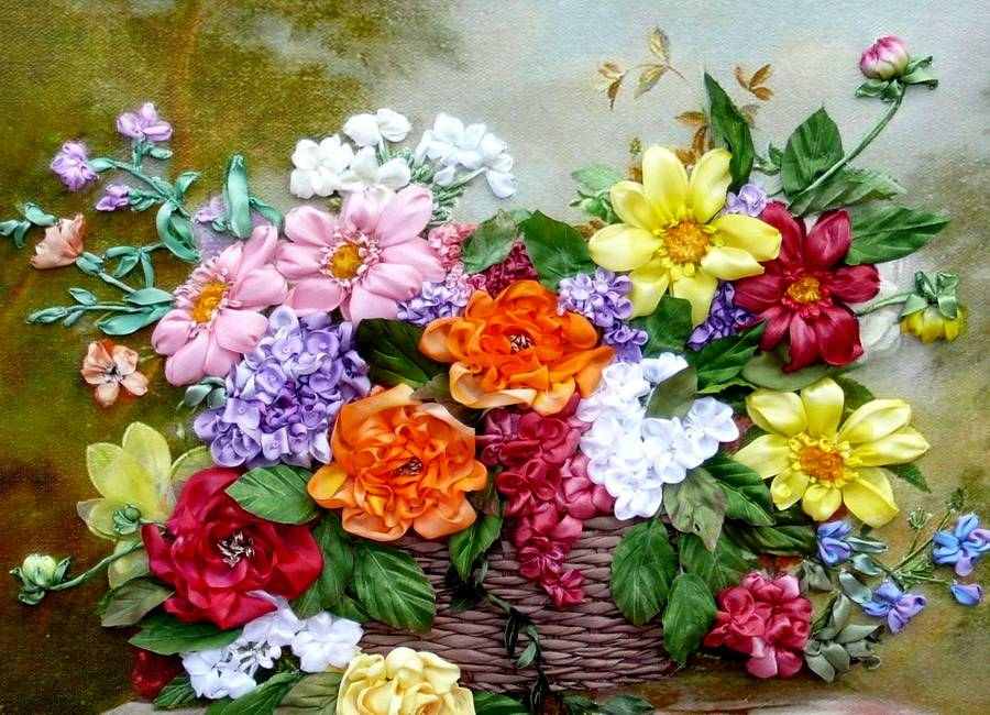 Цветы вышивание лентами: Простой цветок из атласной ленты / A simple flower of satin ribbon - YouTube