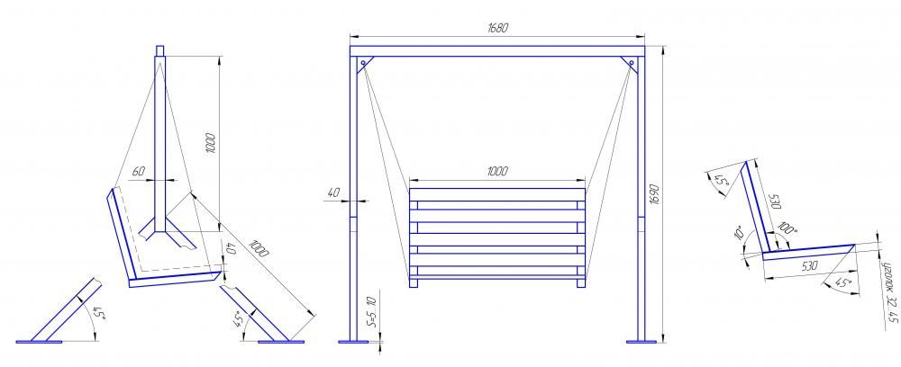 Чертеж с размерами качели из металла: Чертежи с размерами садовых качелей из металла и дерева: 75 фото