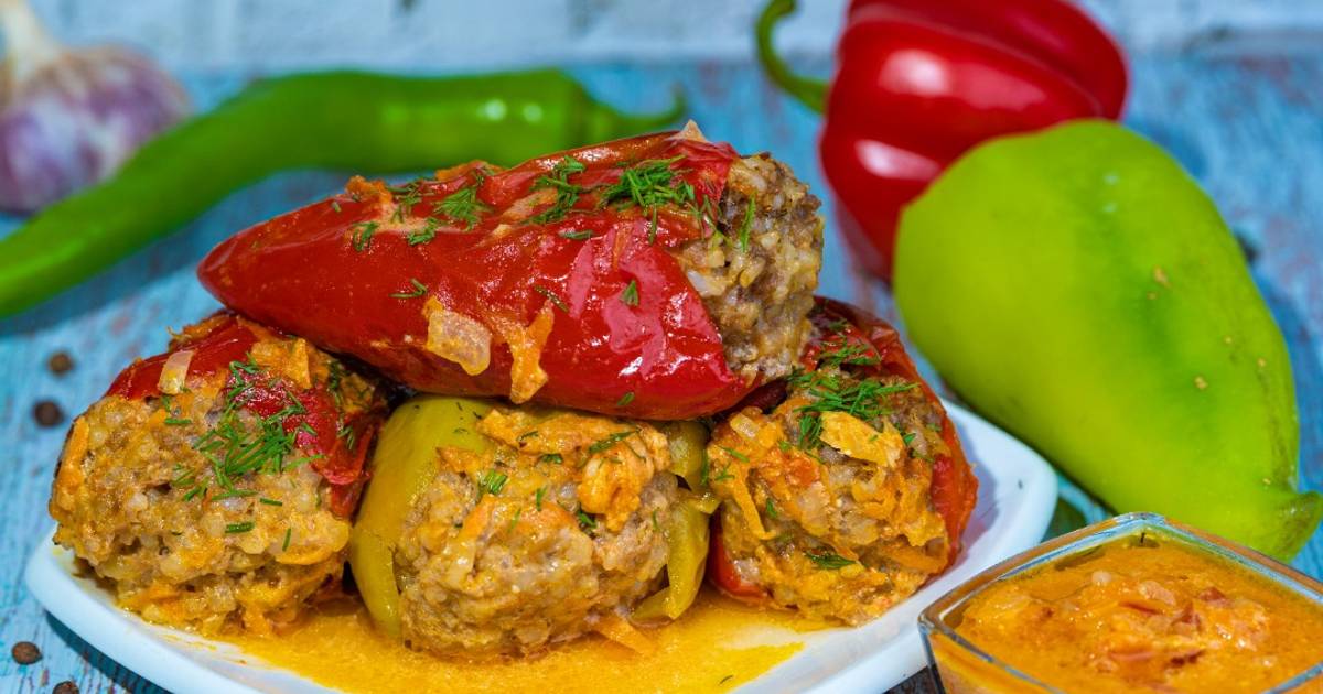 Фаршированные перцы мясом с рисом: Фаршированный перец с мясом и рисом в кастрюле, пошаговый рецепт с фото на 540 ккал