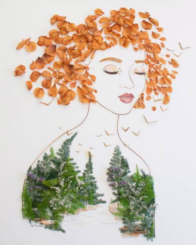 Рисунок девушка осень из листьев: Портрет осени из листьев