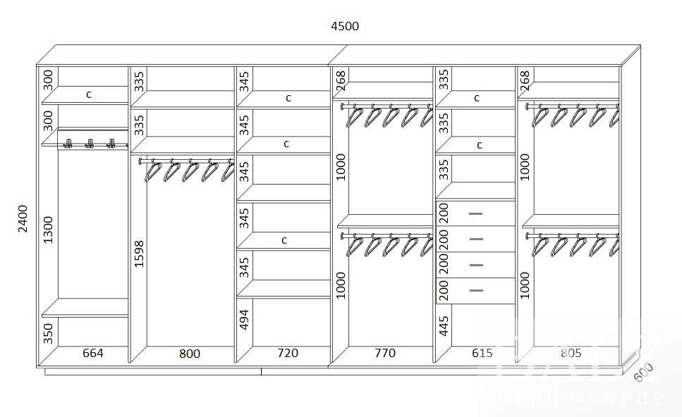 Наполнение шкафа купе схема на 4 двери: Шкафы купе 4 двери наполнение на заказ