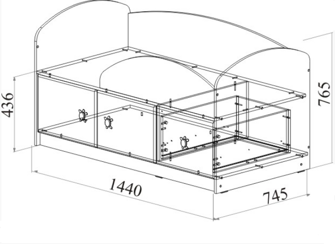 Чертеж с размерами кровати детской с ящиками: Чертежи на Кровать Детскую с 2 Ящиками 1940х930х750