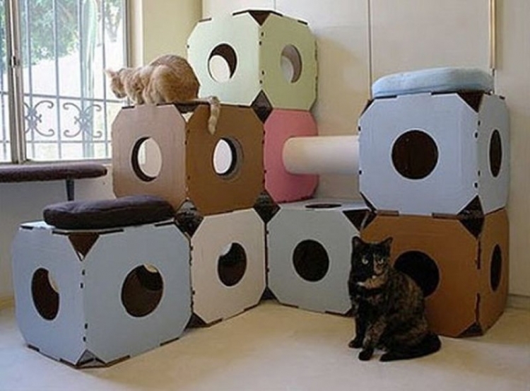 Домик для кошек из коробки своими руками: пошаговая инструкция по изготовлению домика для котов из картона и футболки