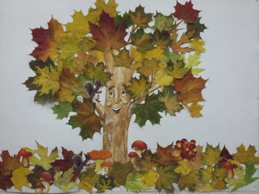 Деревья аппликация из листьев: Аппликации из листьев на тему "Осень" для школьников с фото и видео