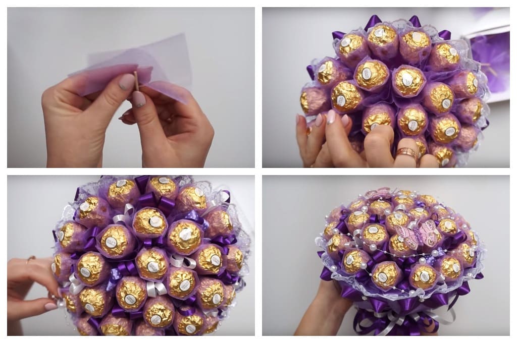 Цветы из конфет своими руками фото пошаговое: Букет из конфет своими руками: пошагово с фото