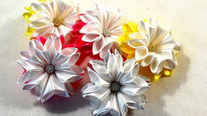 Цветок канзаши из ленты 1 см: Большие цветы из ленты 1см и 2.5см/Satin Ribbon Flower/Tutorial/D.I.Y - YouTube