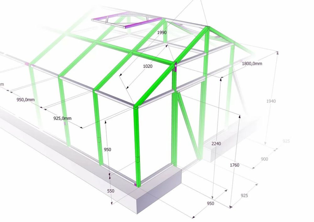 Теплицы чертежи: Чертежи и размеры теплицы из поликарбоната: фото парника 3:6, 3:4