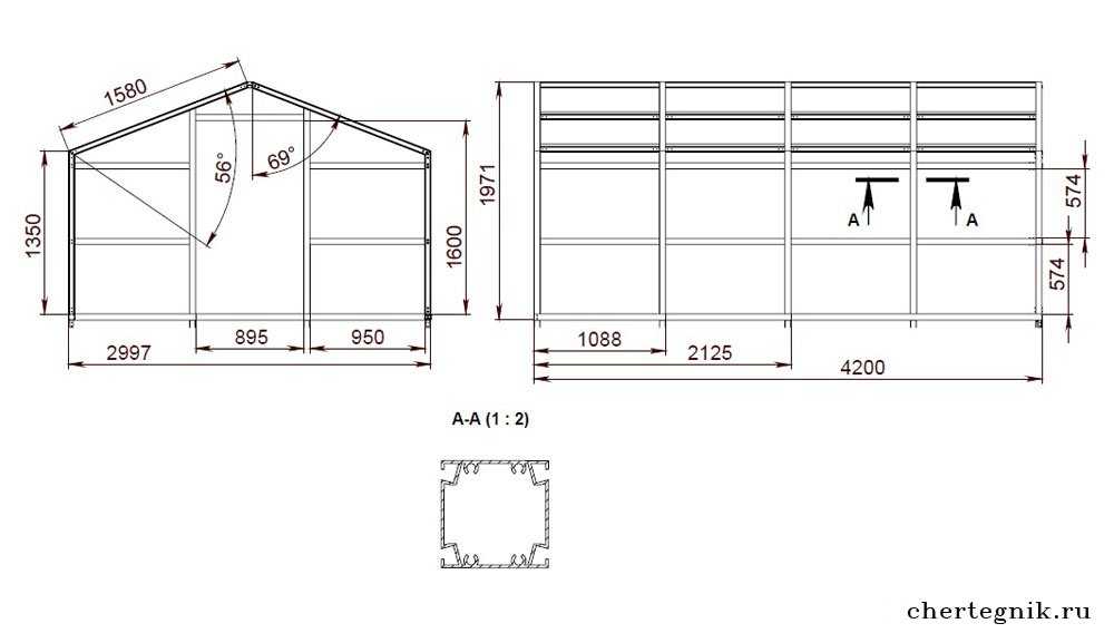 Чертежи теплицы из поликарбоната: Чертежи и размеры теплицы из поликарбоната: фото парника 3:6, 3:4