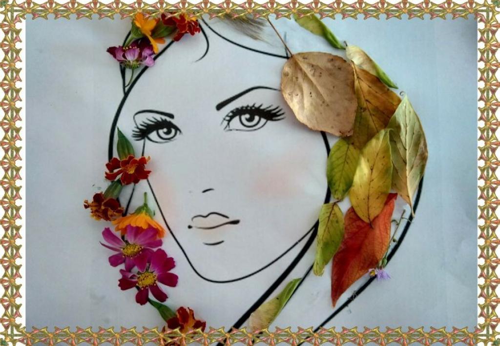 Аппликация лицо девушки из листьев: аппликация «Девочка-Осень», осенняя женщина в платье из листьев. Лицо девушки с волосами из листьев