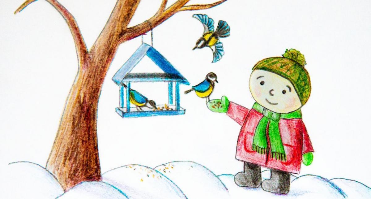 Рисунок кормушка: Как нарисовать кормушку с птицами поэтапно карандашом, красками?