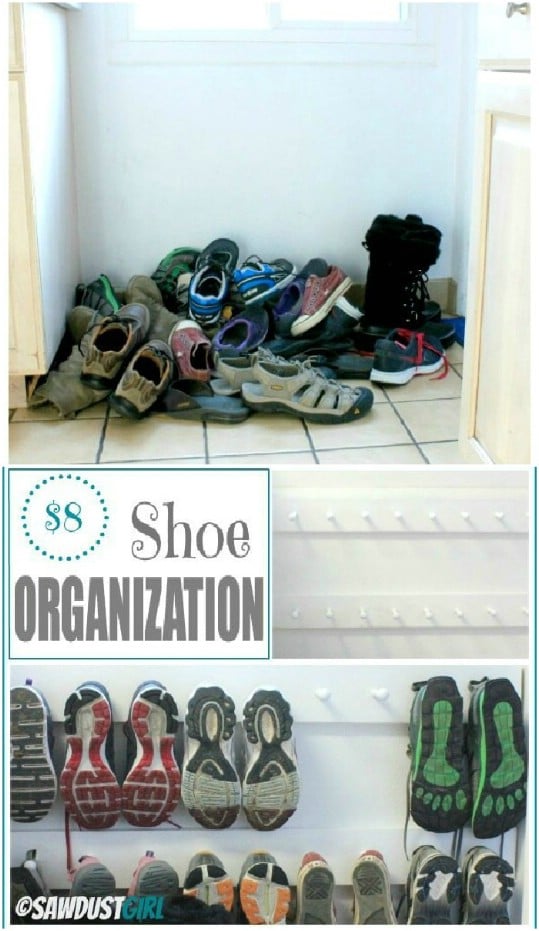 DIY Wooden Peg Shoe Organizer