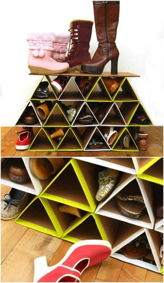 DIY Space Saving Repurposed Cardboard Shoe Rack