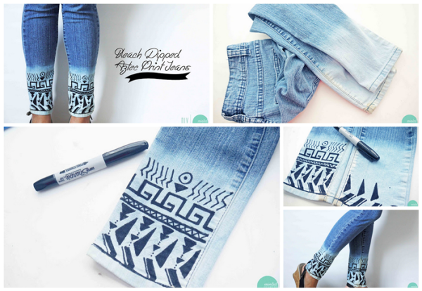 bleach aztec jeans wonderfuldiy 26 Ideas and Tutorials to Refashion Your Old  Jeans