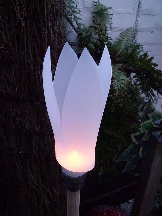 Upcycled garden light from plastic bottle