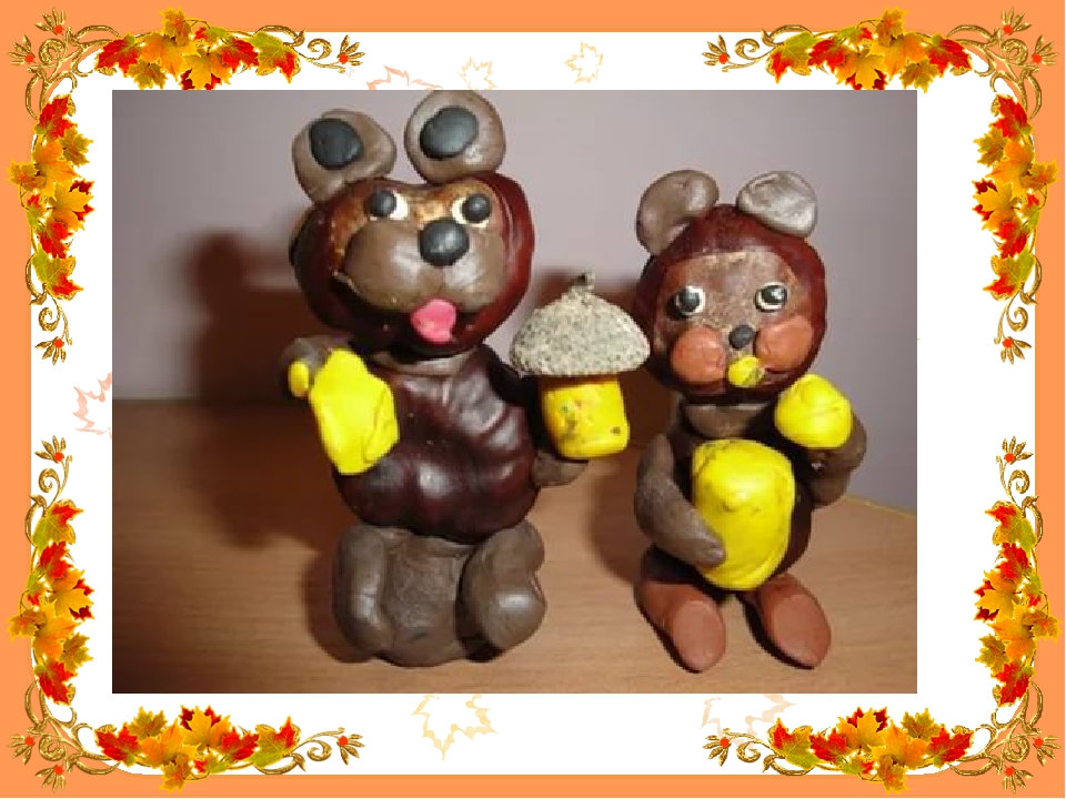 Медведь из пластилина и шишки: Поделки для детей из природных материалов