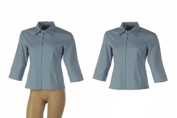 a product photography sot of a blue short sleeved shirt