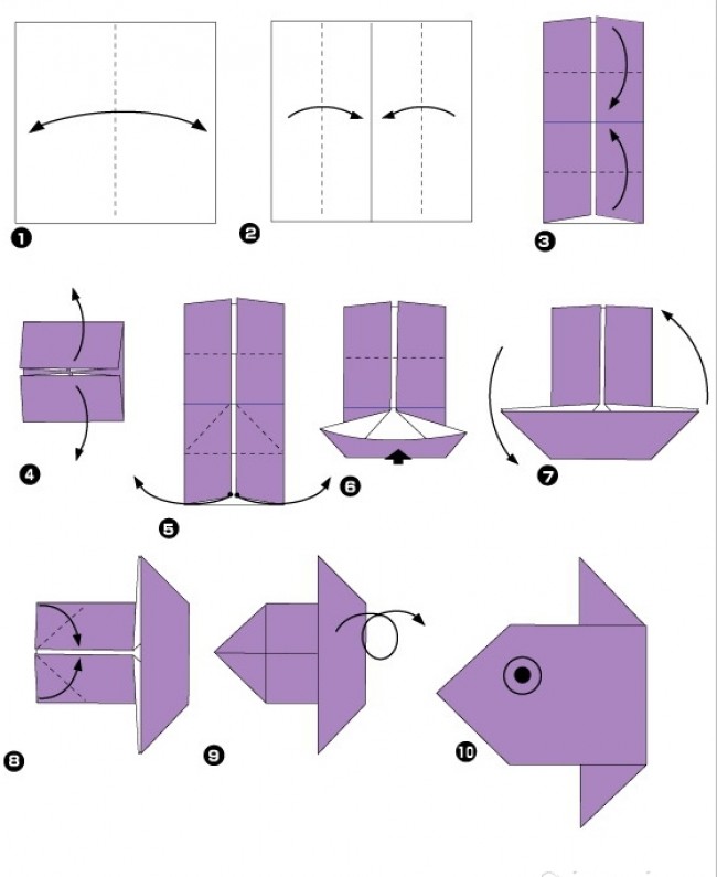 Оригами рыбка простая схема для детей
