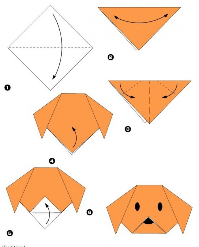 Собака оригами для малышей