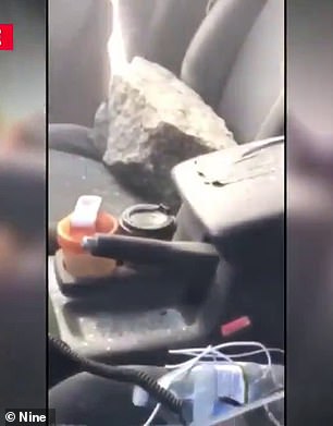 A large rock flew through the windscreen of a nearby ute and landed in the drier