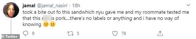Another student, who identified herself as a Muslim, shared that she had taken a bite out of her sandwich only for her roommate to quickly notify her that it contained pork