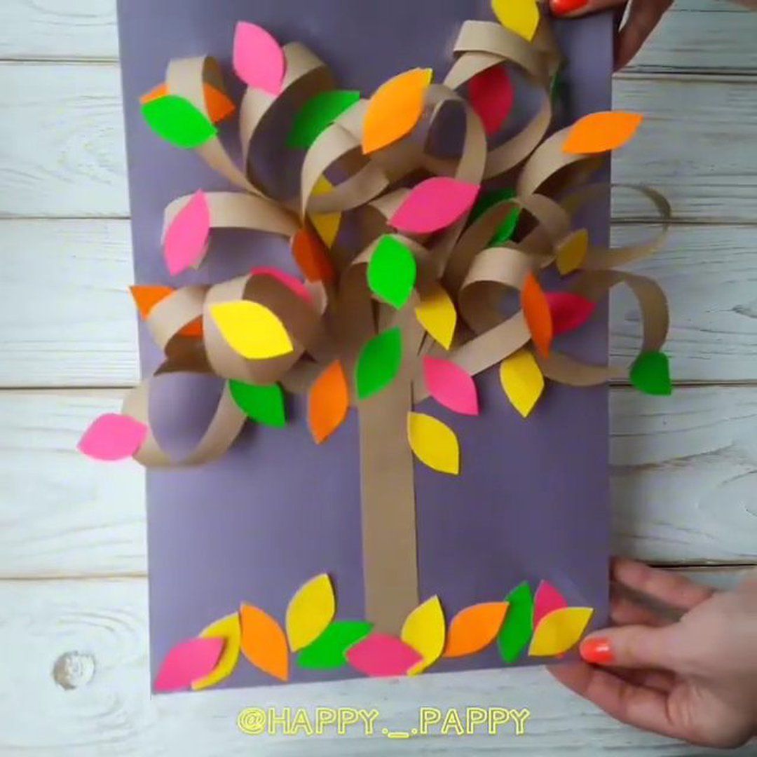 Аппликация из бумаги осеннее дерево: обрывная из кусочков цветной бумаги и объемная аппликация, из ватных дисков и природных материалов