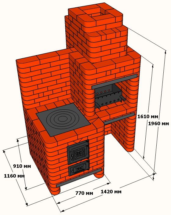 Печка с мангалом из кирпича своими руками: 44 чертежа, 18 проектов + фото
