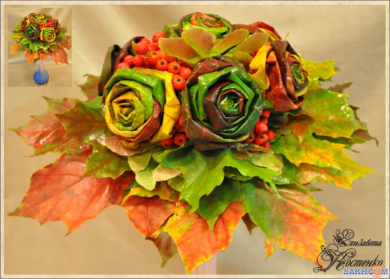 Цветы своими руками из листьев: Цветок из осенних листьев - Поделки из природного материала , Аппликация, для детей от 7 лет