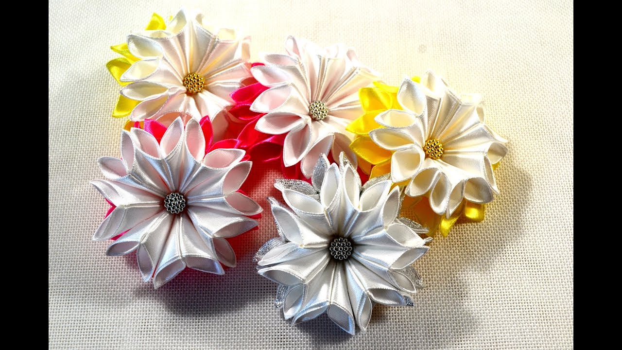 Канзаши из ленты 5 см мастер класс: Цветы из атласной ленты 5 см / Канзаши МК / DIY