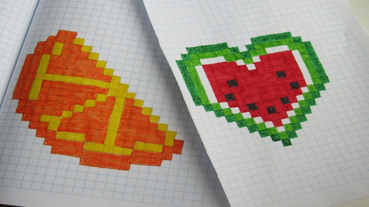 Рисунки по клеточкам в тетради арбуз: Pixel arts «Watermelon»