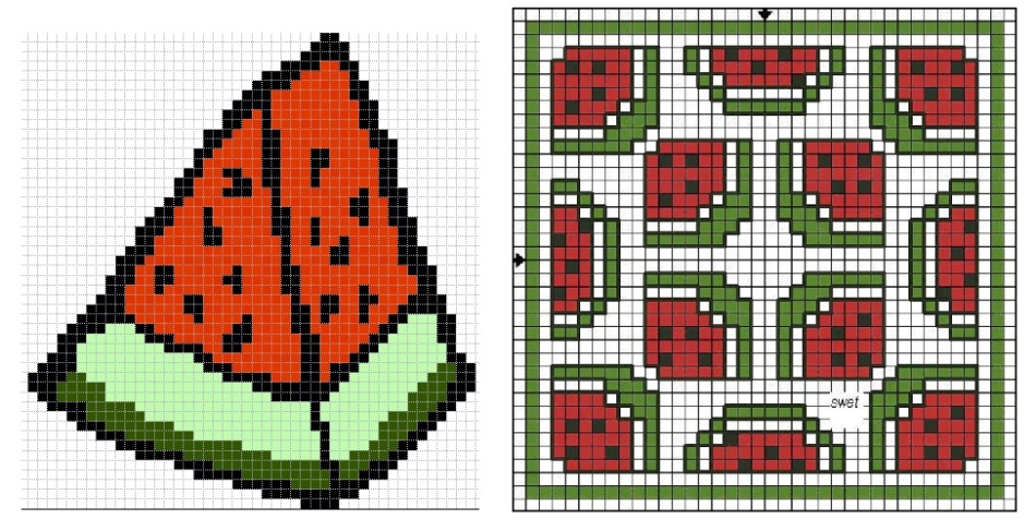 Рисунки по клеточкам в тетради арбуз: Pixel arts «Watermelon»