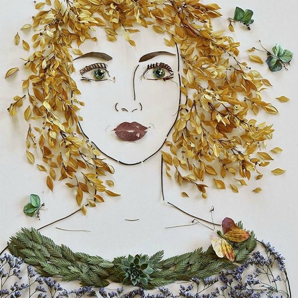 Волосы из листьев: Девушка с волосами из листьев поделка