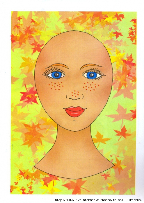Аппликация лицо девушки из листьев: Как сделать аппликацию, поделку "Портрет осени"?