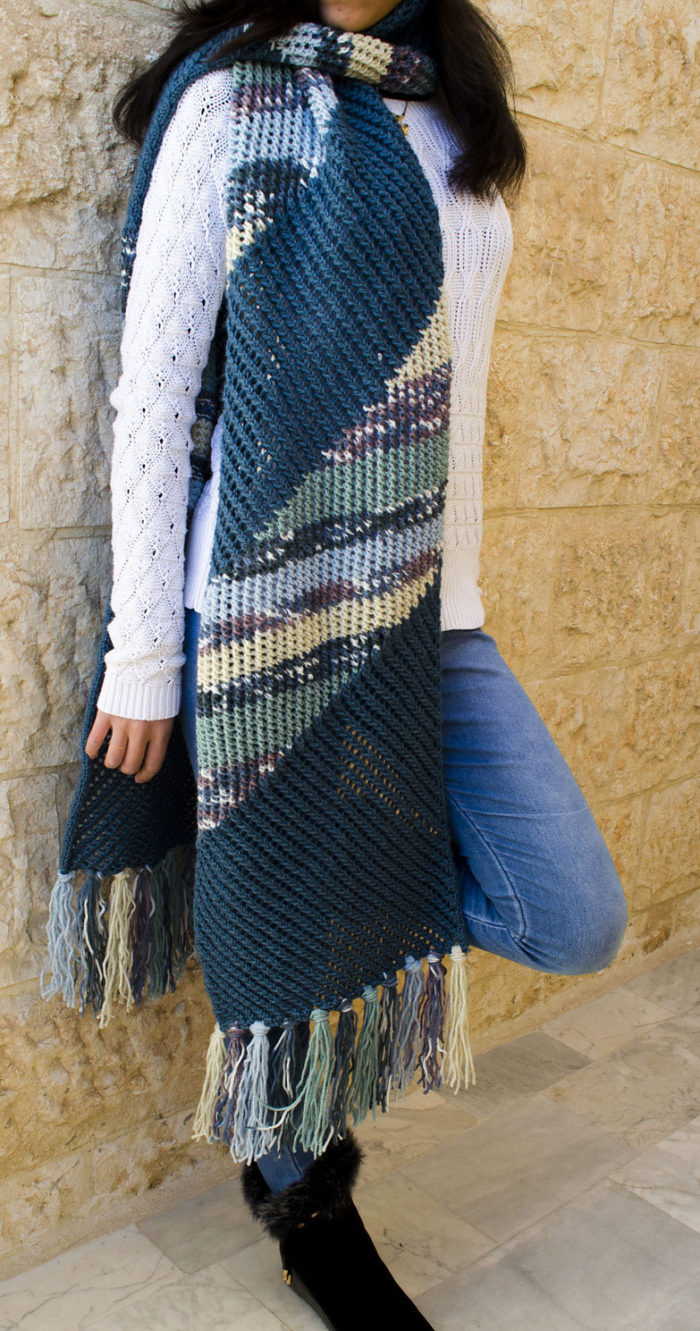 Free Knitting Pattern for Diagonal Stripe Super Scarf